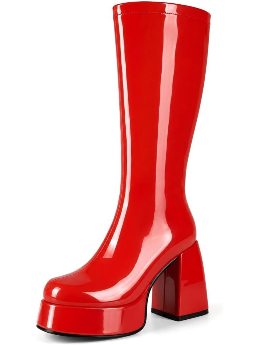 🆕Women's Dark Red Knee High Gogo Boots Patent Retro Platform Disco Boots